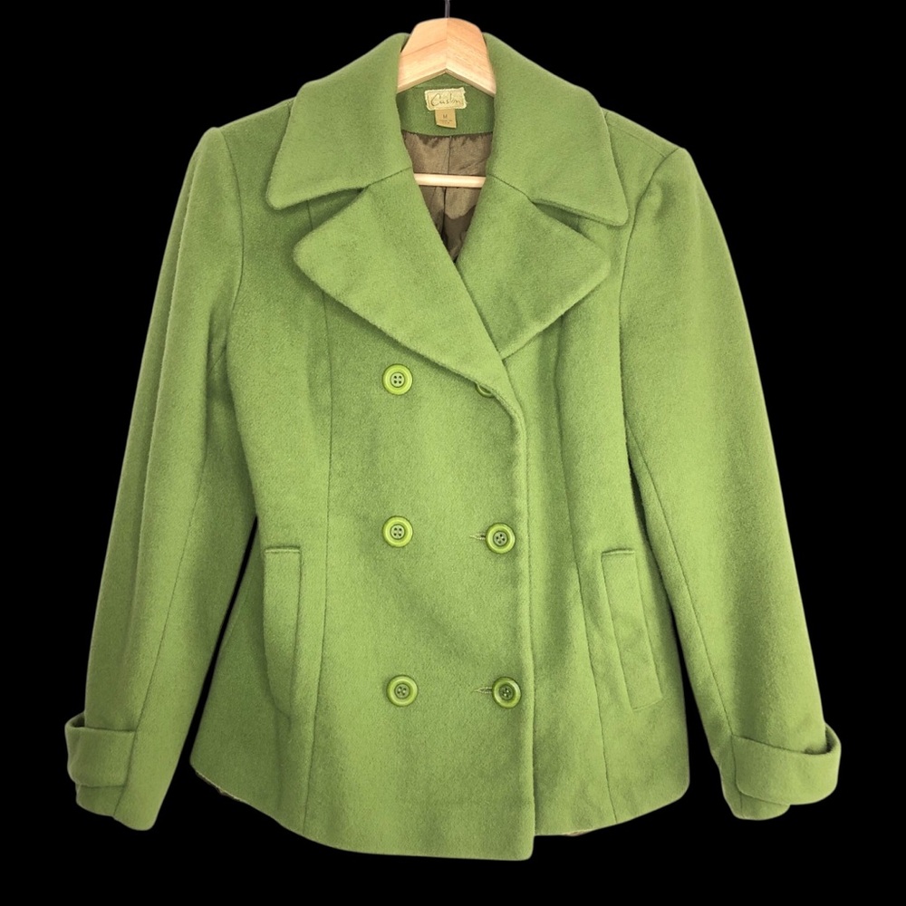 Caslon Womens Sage Green Coat Jacket Blazer Sz M Wool Double-breasted Luxury USA